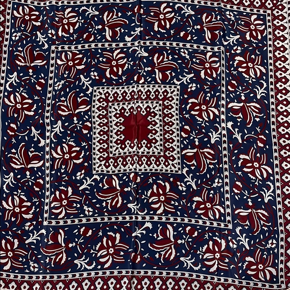 Anne Klein Navy and Burgundy Floral Silk  Scarf